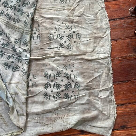 Handmade Block print raw hem boho hippie art to wear blanket scarf tableclothe - Picture 5 of 5